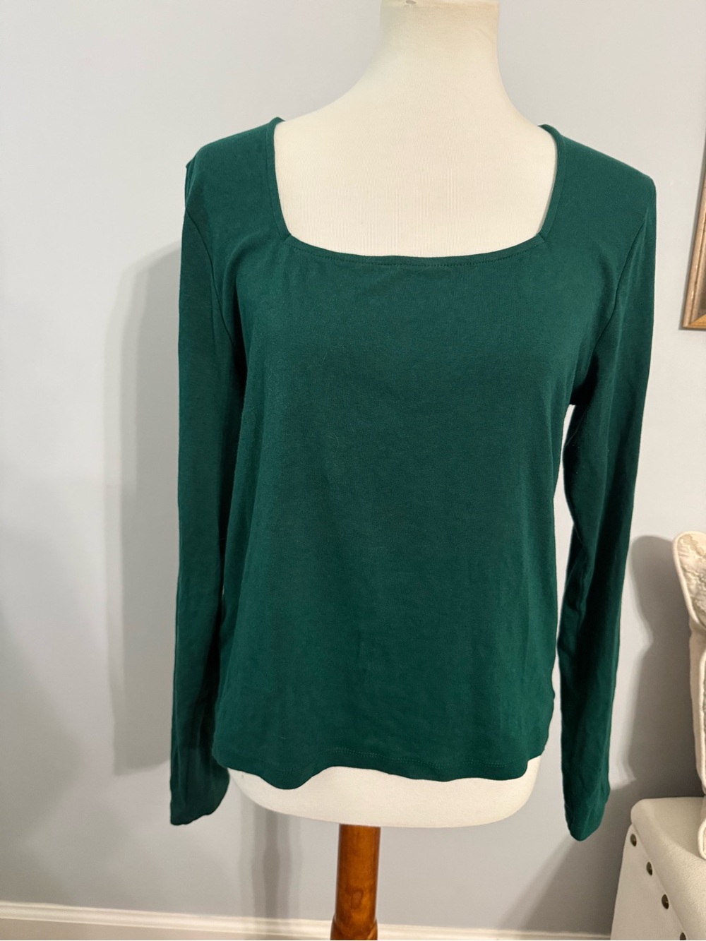 J. Crew Forest Green Square Neck Long Sleeve Tee